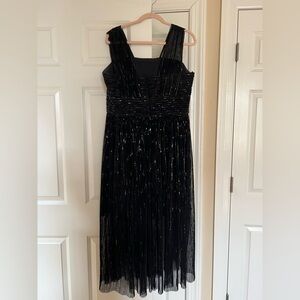 Halston Heritage Black Midi Dress with Silver Accents